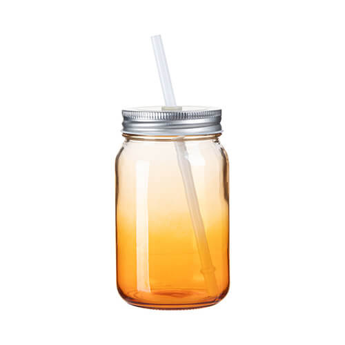Sklenený hrnček Mason Jar 450 ml bez uška na sublimáciu - oranžový gradient
