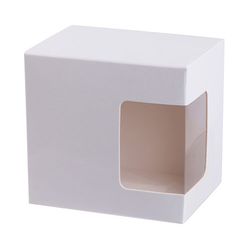Dekoratīvs iepakojums ar logu 330 ml krūzei sublimācijai - 10 x 10 x 11 cm - matēts