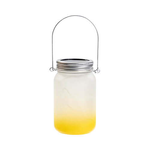 Lantaarn 450 ml met metalen handvat - geel verloop