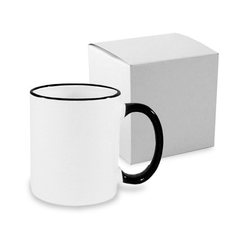 Mug blanc A+ 330 ml avec anse noire avec boîte Sublimation Transfert Thermique