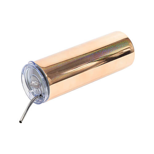 600 ml mugg med sugrör för sublimering - metalliskt guld med glitter