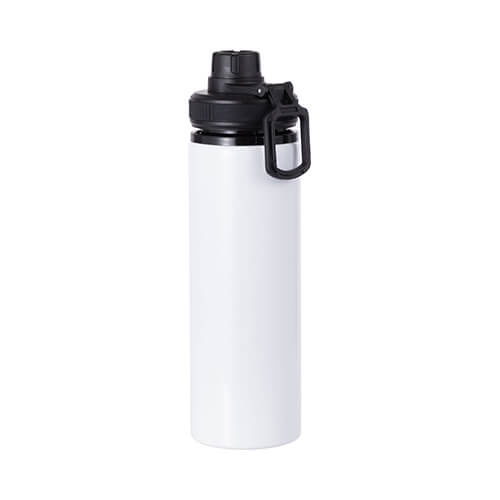 Witte aluminium waterfles van 850 ml met een schroefdop met een zwarte inzet voor sublimatie