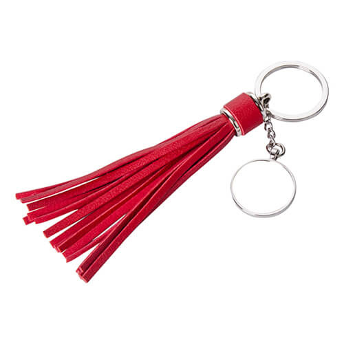 Ronde sleutelhanger met lange kwastjes - rood voor sublimatie