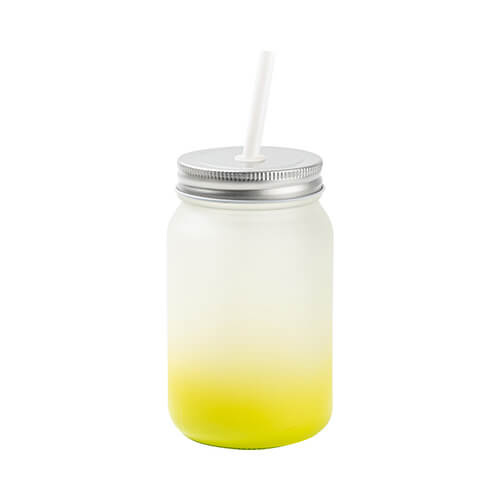 Hrnček Mason Jar 450 ml s matným povrchom bez uška na sublimáciu - limetkovo zelený gradient