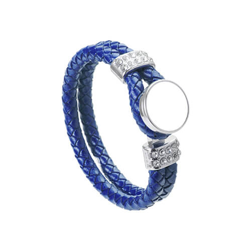 Gevlochten leren armband met een cirkel - marineblauw Sublimation