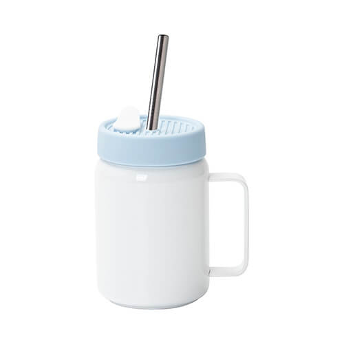 480 ml steel mug with a handle and a blue silicone lid for sublimation