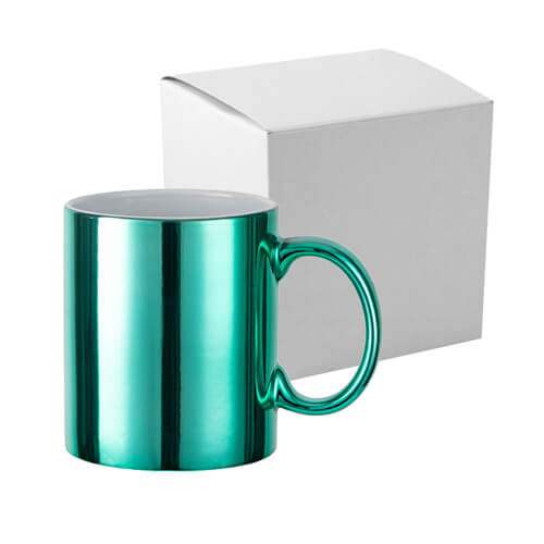 Mug 330 ml plaqué pour sublimation - vert avec une boite en carton