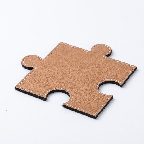 Leather cup pad in the shape of a sublimation puzzle - Brown