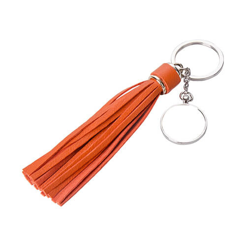 Ronde sleutelhanger met lange kwastjes - oranje voor sublimatie