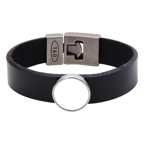 Leather bracelet with circlular plate - black Sublimation