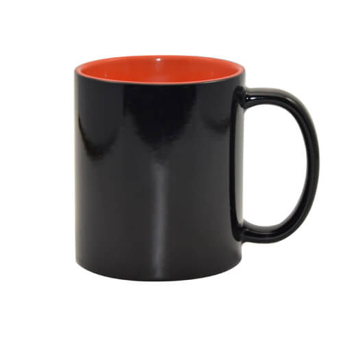Magický hrnček 330 ml čierny s oranžovým vnútrom Sublimácia Termotransfer