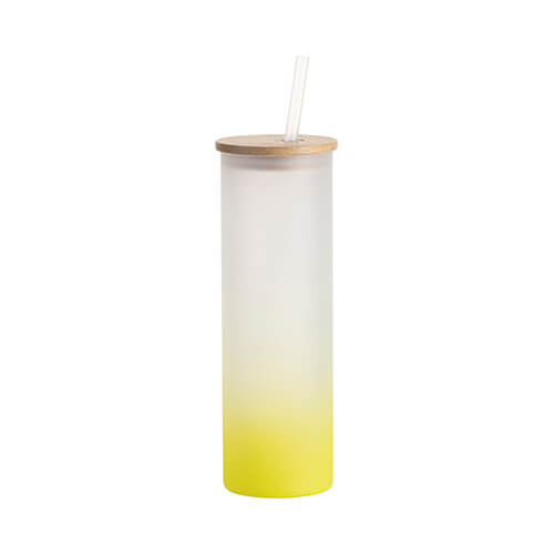 600 ml matēta krūze ar bambusa vāku un salmiņu sublimācijai - laima gradients