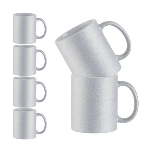 Set de 6 tazas plateadas A+ de 330 ml con purpurina para sublimación