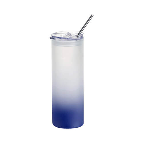 Cană mată de 750 ml cu capac de plastic și pai pentru sublimare - albastru marin gradient