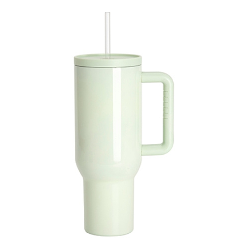 Resemugg i rostfritt stål 1200 ml med handtag och sugrör - ljusgrön