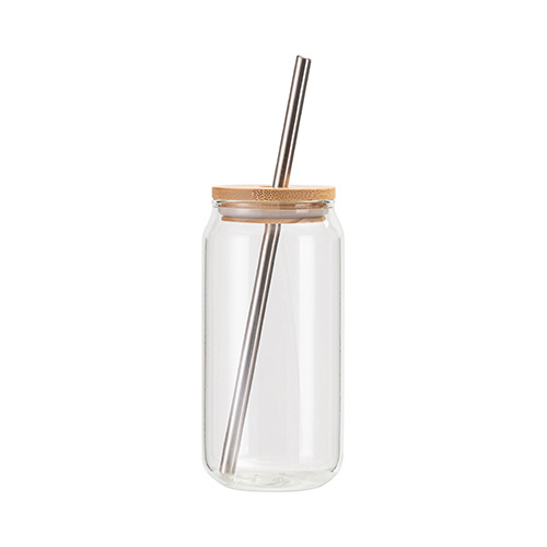 550 ml glass with a straw and a bamboo lid for sublimation