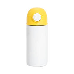 Bidon - flacon pour enfants de 360 ml pour sublimation - blanc avec bouchon jaune