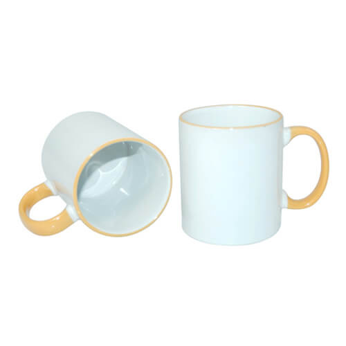 Mug blanc A+ 330 ml avec anse jaune or Sublimation Transfert Thermique