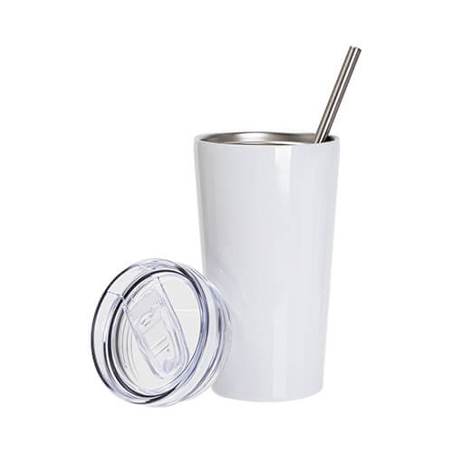 Mug 550 ml avec couvercle étanche et paille pour sublimation - blanc