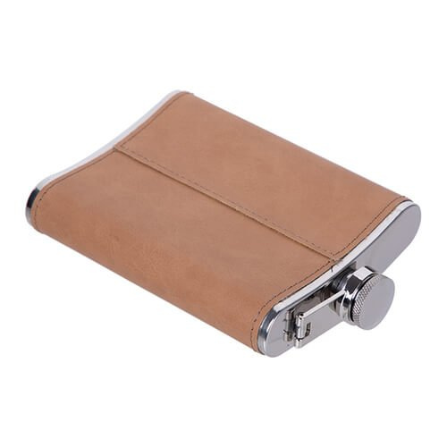 Flasque en métal 240 ml avec un couvercle en cuir marron pour la sublimation