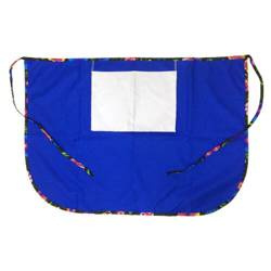 Classic kitchen apron with pocket for sublimation - blue with colorful trimming - Black Slavic flowers