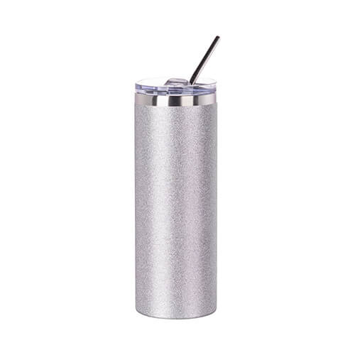Taza de 600 ml con pajita para sublimación - purpurina plateada