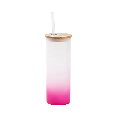 Cană mată de 500 ml cu capac din bambus și pai pentru sublimare - gradient violet