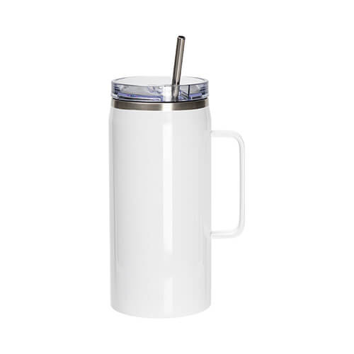 Šalica za vino od 1200 ml s vodootpornim poklopcem i sublimacijskom slamkom - bijela