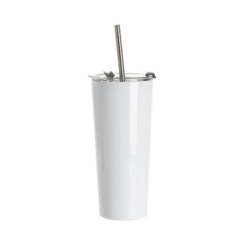 600 ml stainless steel tumbler with sublimation straw - white