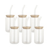 Set de 6 vasos de 400 ml con pajita y tapa de bambú para sublimación
