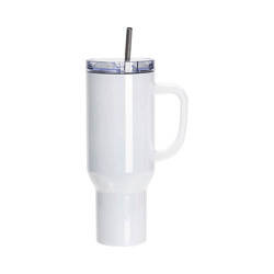 Stainless steel mug 1200 ml with lid and straw for sublimation - iridescent white