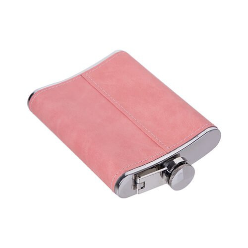 Petaca de metal 240 ml con funda de piel rosa para sublimación