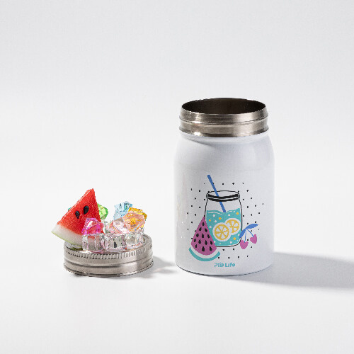 Tarro de cristal taza de 500 ml con pajita de sublimación - blanco, hielo artificial y sandía