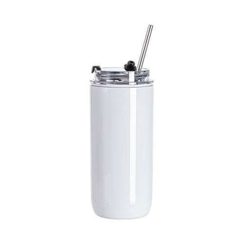 Stainless steel 500 ml mug with lid and straw for sublimation - white