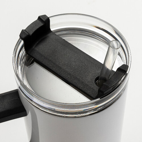 1200ml roestvrijstalen reisbeker met deksel en rietje met zwart handvat voor sublimatie - wit