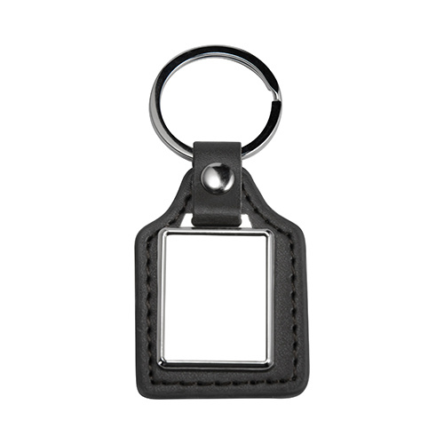 Leather and metal key ring for sublimation - rectangle - black