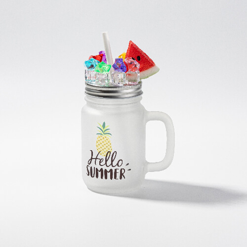 Hrnček z matného skla Mason Jar na sublimáciu - umelý ľad a melón