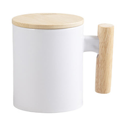 Mok 330 ml met houten handvat en bamboe deksel voor sublimatie