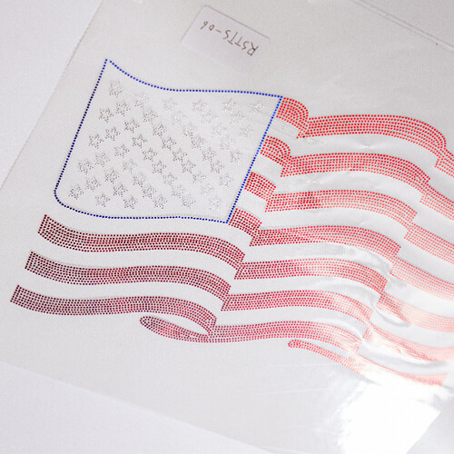 Feuille avec zircone cubique pour transfert thermique - drapeau des Etats Unis