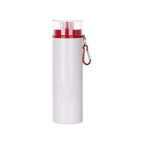 Sticlă din aluminiu 850 ml albă cu capac transparent și capac roșu pentru sublimare
