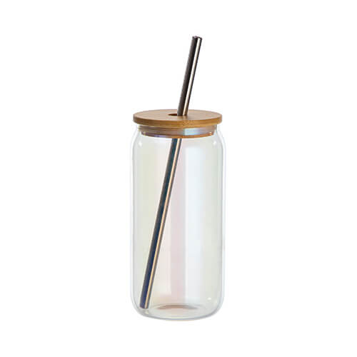 550 ml glas met rietje en bamboe deksel voor sublimatie - iriserend paars