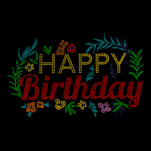 Vel met zirkonia voor thermische overdracht - Happy Birthday