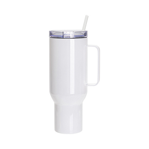 Kubek podróżny ze stali nierdzewnej 1200 ml z pokrywką i słomką do sublimacji - biały