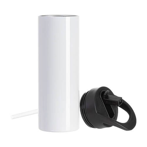 Sticlă pentru băuturi - 600 ml cu capac cu mâner pentru sublimare - alb