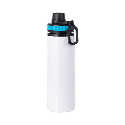 Bouteille d'eau en aluminium blanc de 850 ml avec un bouchon à vis et un insert bleu pour la sublimation