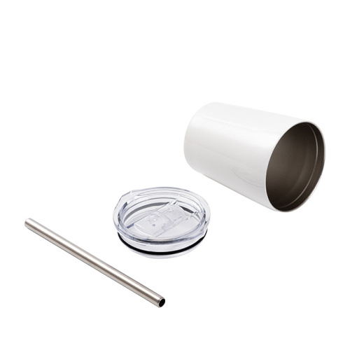 Metalen mok 240 ml voor melk met een rietje voor sublimatie - wit