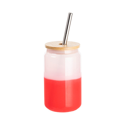 A 400 ml glass that changes color when exposed to cold for sublimation - red