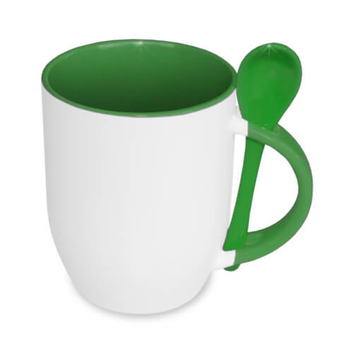 JS-Coating mug with spoon green Sublimation Thermal Transfer