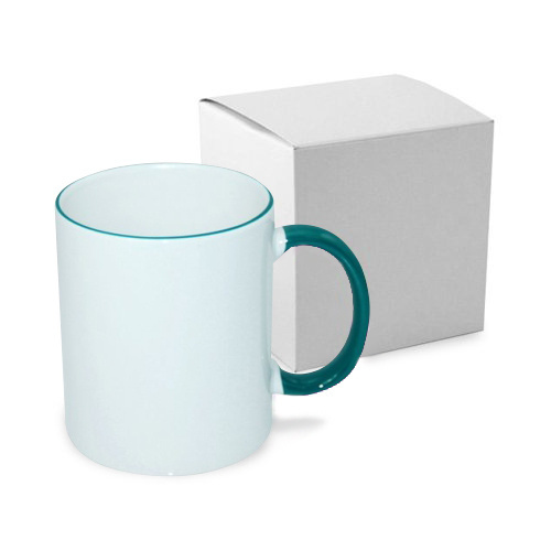 Mug blanc A+ 330 ml avec anse vert foncé avec boîte Sublimation Transfert Thermique