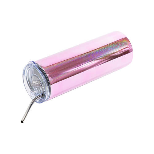 Taza de 600 ml con pajita para sublimación - rosa metalizado con purpurina